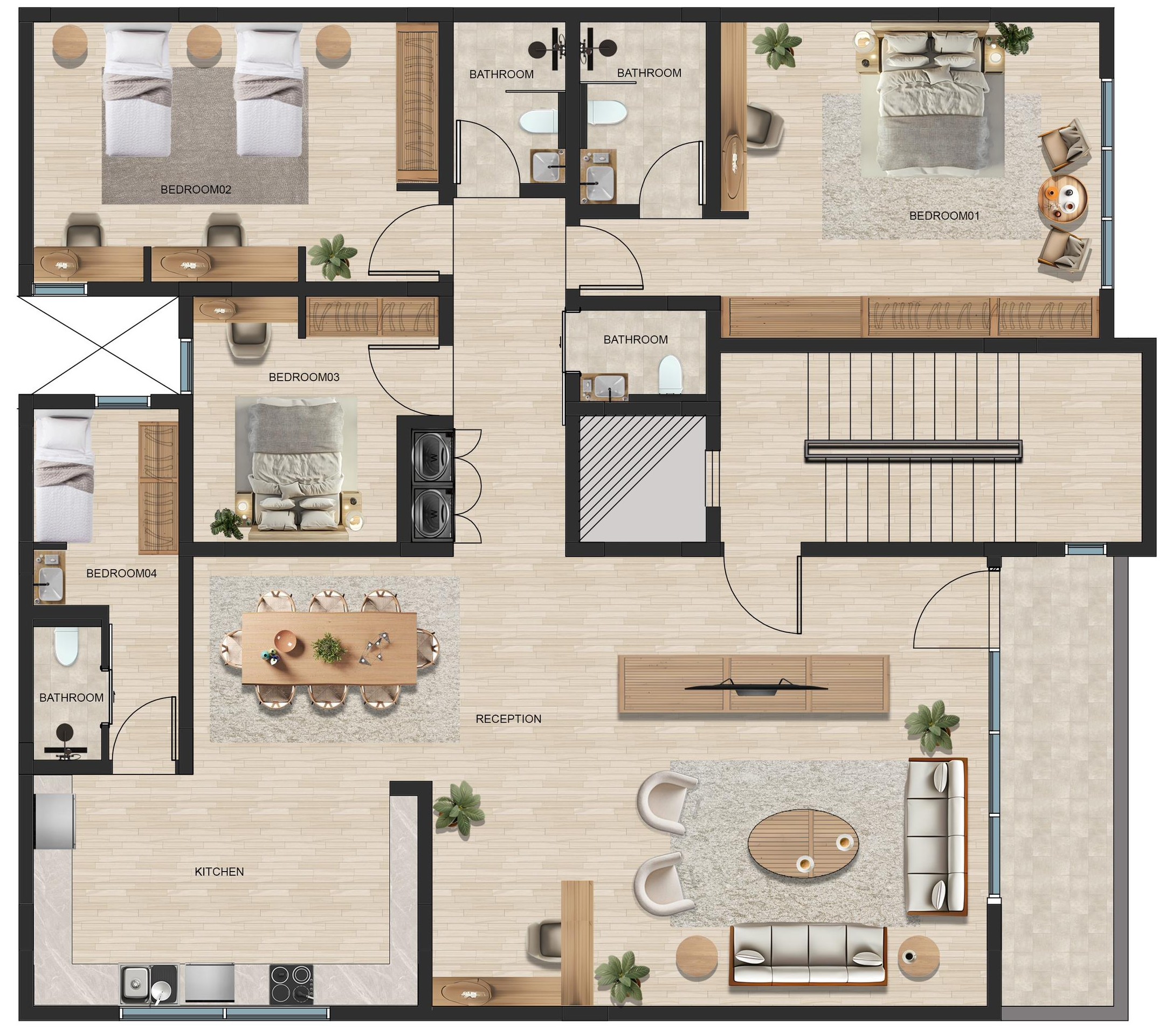 3-Bedroom Apartment Layout